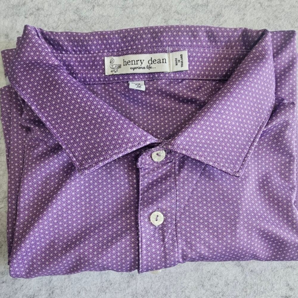 Henry Dean Performance Golf Polo Geometric Purple Short Sleeve Size 2X